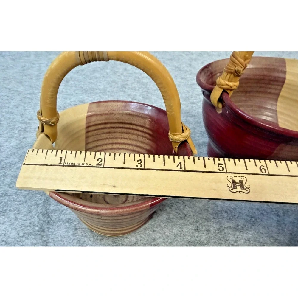 Vintage Bamboo Handle Pottery Baskets Made By Tennessee Potter